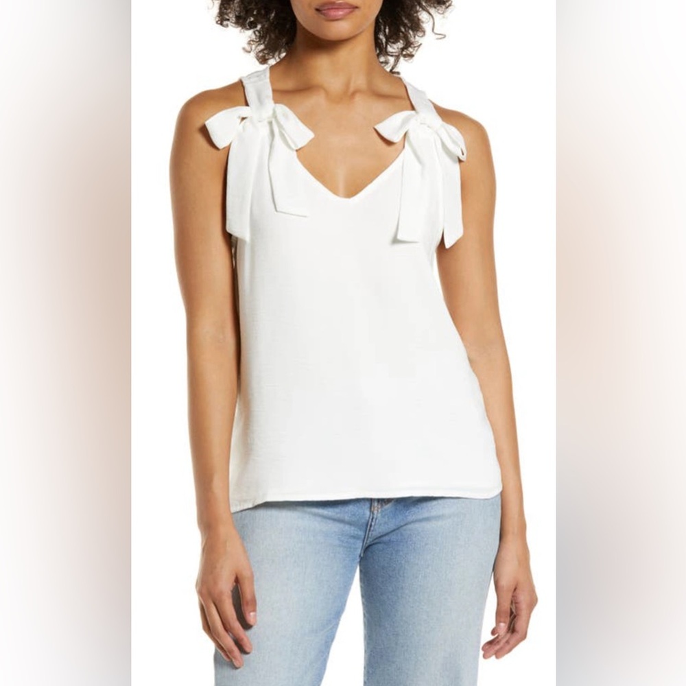 CeCe White Bow Tie Strap Tank Top